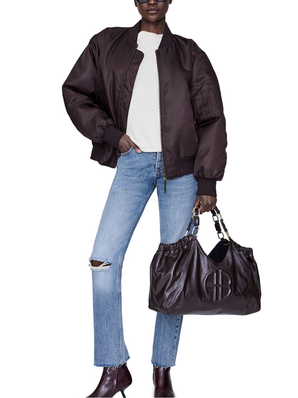 NWT Anine Bing Leon Bomber Jacket Dark Brown Size S
